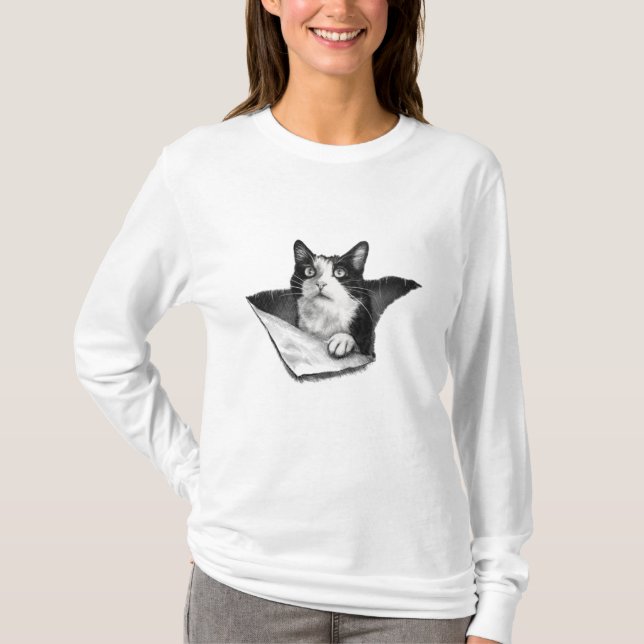 Camiseta Gato Enamorado 3D Tuxedo Kitten Hombres Negros y B (Anverso)