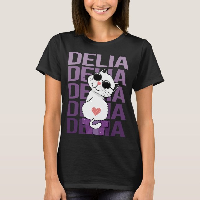 Camiseta Gato encantador - Nombre de Delia (Anverso)