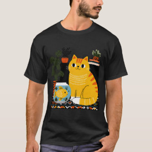 Camiseta Gato encantador y pecera: una escena hogareña acog