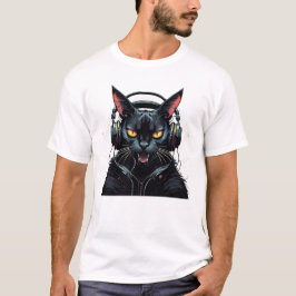 Camiseta gato enojado con audífonos lindo gato gracioso