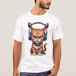 Camiseta gato enojado con audífonos lindo gato gracioso