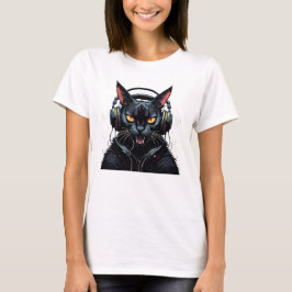 Camiseta gato enojado con audífonos lindo gato gracioso