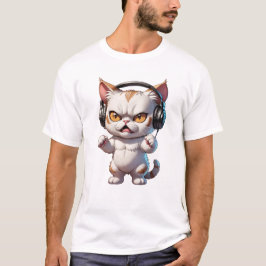 Camiseta gato enojado con audífonos lindo gato gracioso