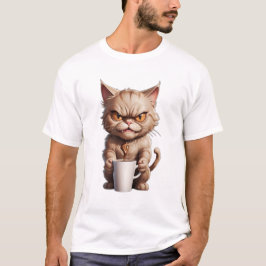 Camiseta Gato enojado con tazón de café lindo gato gracioso
