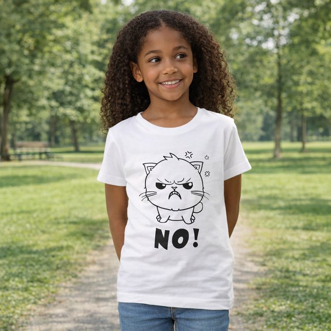 Camiseta Gato enojado lindo que silba No. (Cute angry cat hissing No. T-Girl Basic White Shirt)