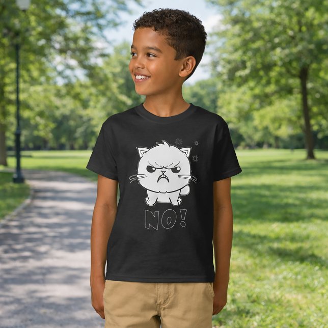 Camiseta Gato enojado lindo que silba No. (Cute angry cat hissing No. T-Boy Basic Black Shirt)