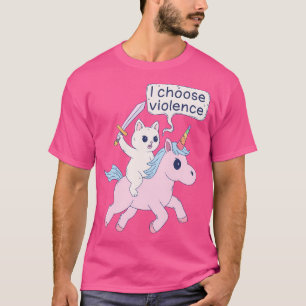 Camiseta Gato enojado montando unicornio Elijo meme Violenc