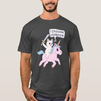 Camiseta Gato Enojado Montando Unicornio Elijo Violencia Me