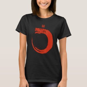 Camiseta Gato enso rojo, gato enso arte tradicional japonés