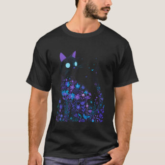 Camiseta Gato entre flores hombres mujeres niños Cottagecor