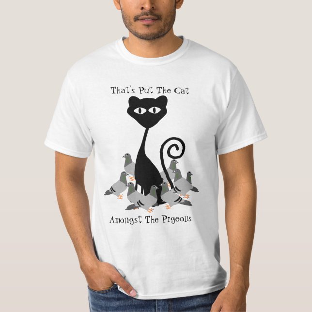 Camiseta Gato entre las palomas divertidas (Anverso)
