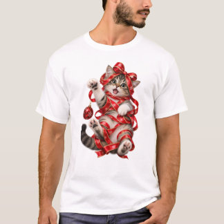 Camiseta Gato envuelto en cinta de Navidad