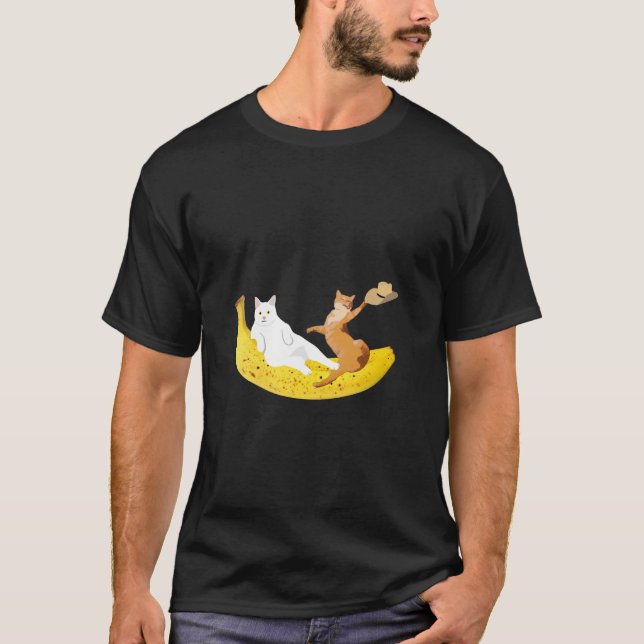 Camiseta Gato escalofriante en un gorra que sostiene banana (Anverso)