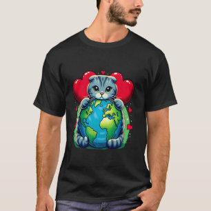 Camiseta Gato escocés plegado a rayas Día de la Tierra Abra