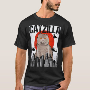 Camiseta Gato escocés plegado Catzilla japonés vintage dive