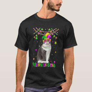 Camiseta Gato escocés plegado divertido Meowdi Gras Mardi G