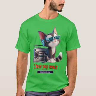Camiseta gato escuchando música pop chica