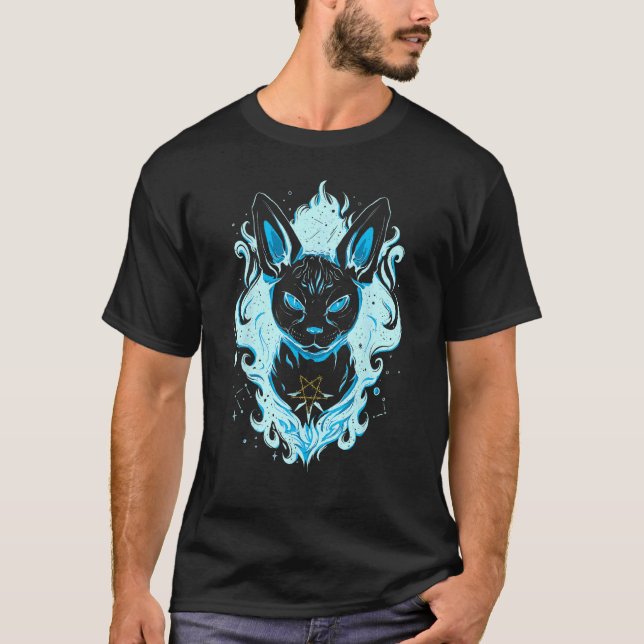 Camiseta Gato esfinge cósmico azul (Anverso)