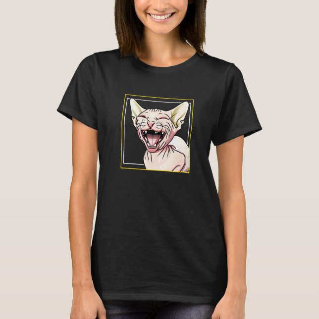 Camiseta Gato Esfinge Riéndose (Anverso)