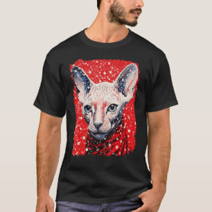 Camiseta Gato esfinge sin pelo rojo de Navidad Pop Art