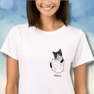 Camiseta Gato Esmoquin Adorable en Bolsillo con Nombre Pers