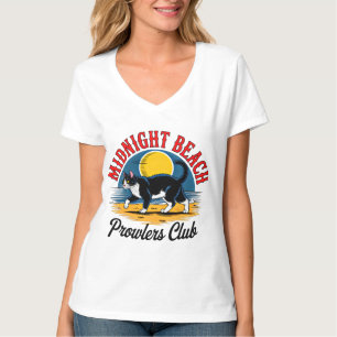 Camiseta Gato Esmoquin de Playa Medianoche Retro Mujer