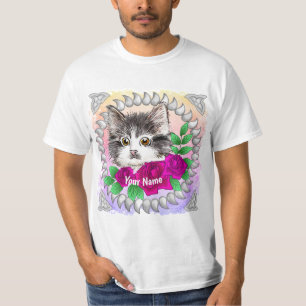 Camiseta Gato Esmoquin de Rosas Rosadas