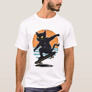 Camiseta Gato esmoquin divertido en monopatín con zapatilla