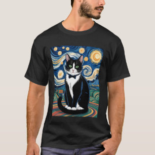 Camiseta Gato esmoquin en estilo de arte de cielo estrellad