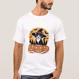 Camiseta Gato Esmoquin Halloween Bruja Calabazas Lindas Ese