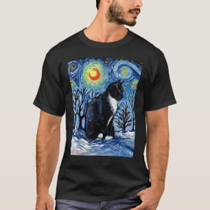 Camiseta Gato esmoquin Noche estrellada de vacaciones de ni