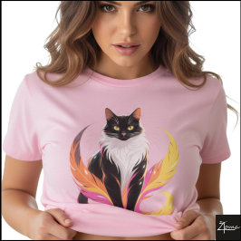 Camiseta Gato Esmoquin Plumas Neon Arte Pop