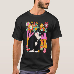 Camiseta Gato Esmoquin Retró Vibra 60s 70s Flores Signo de