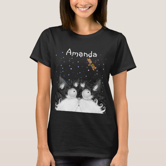 Camiseta Gato Esmoquin Sorprendido por una Libélula (Oscuro (Anverso)