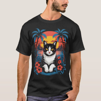 Camiseta Gato Esmoquin Verano Hawaiano Playa Tropical