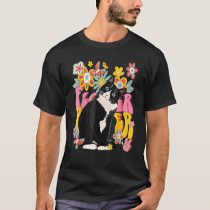 Camiseta Gato esmoquin vibra retro años 60 70 flores signo