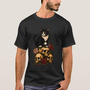 Camiseta Gato Esmoquinado de la Cripta – Rosas y Calaveras