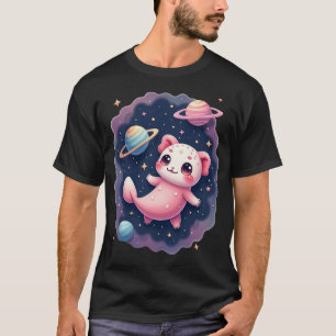 Camiseta Gato Espacial Axolotl Galáctico Kawaii Sticker Cos