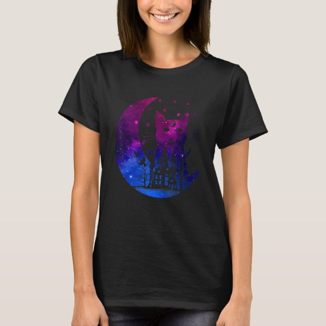 Camiseta Gato espacial con la bandera bisexual de la luna O (Anverso)