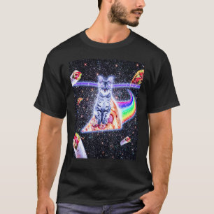 Camiseta Gato espacial con ojos láser montando pizza arco i