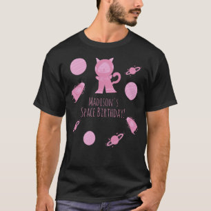 Camiseta Gato Espacial Cumpleaños Galaxia Rosa   