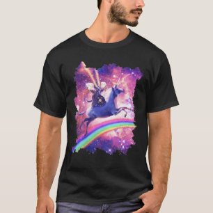Camiseta Gato espacial De Guerrero Lazer Montando Unicornio