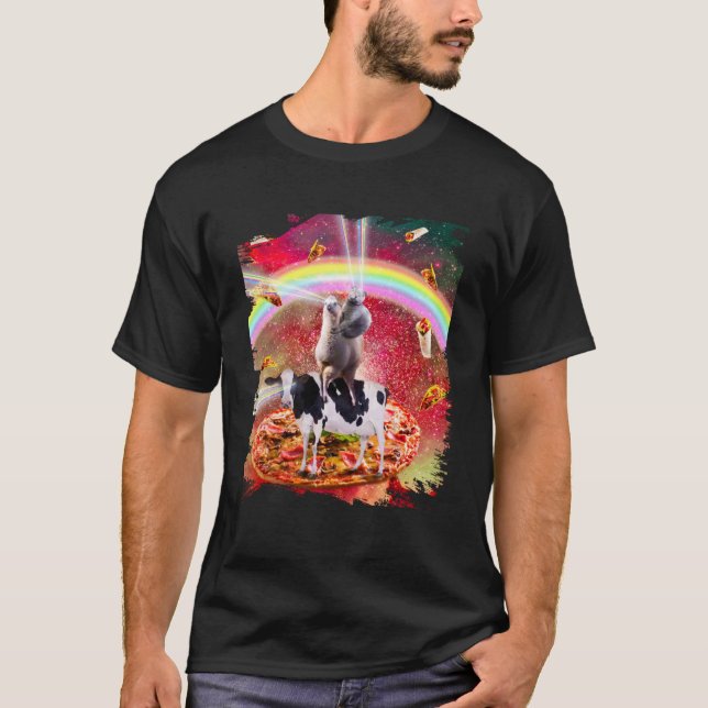 Camiseta Gato espacial de ojos láser en vaca llamada - Pull (Anverso)
