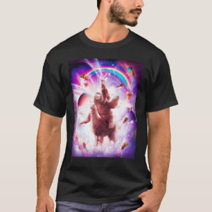 Camiseta Gato Espacial de Ojos Láser Montando Perezoso, Lla
