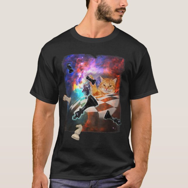 Camiseta Gato espacial Galaxia tablón de ajedrez Set Pieces (Anverso)