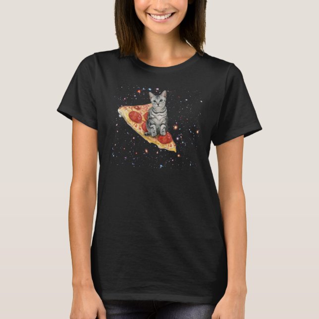 Camiseta Gato espacial gracioso en gato de pizza galaxy Kit (Anverso)