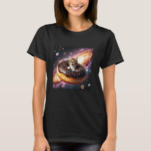 Camiseta Gato Espacial Montando Donut Donut Divertido Dulce