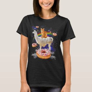 Camiseta Gato espacial montando llama y donuts galaxia gato