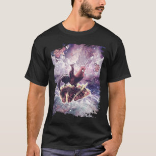 Camiseta Gato espacial montando pollo Unicorn Pizza y Taco