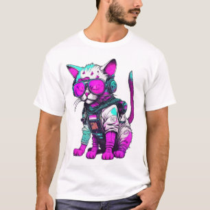 Camiseta Gato espacial neón en traje futurista